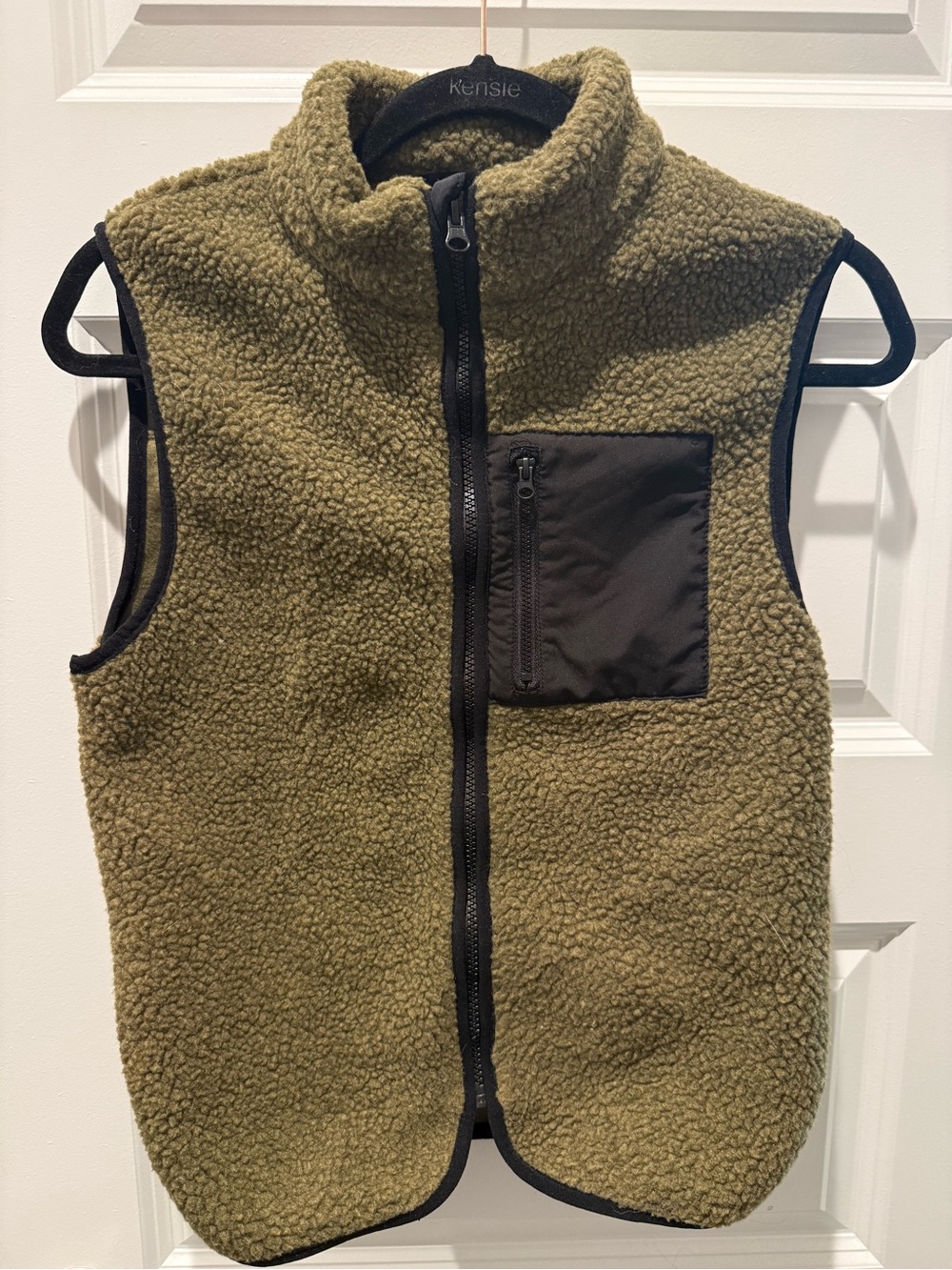 Kids Olive Green Sherpa Fleece Vest with Chest Pocket